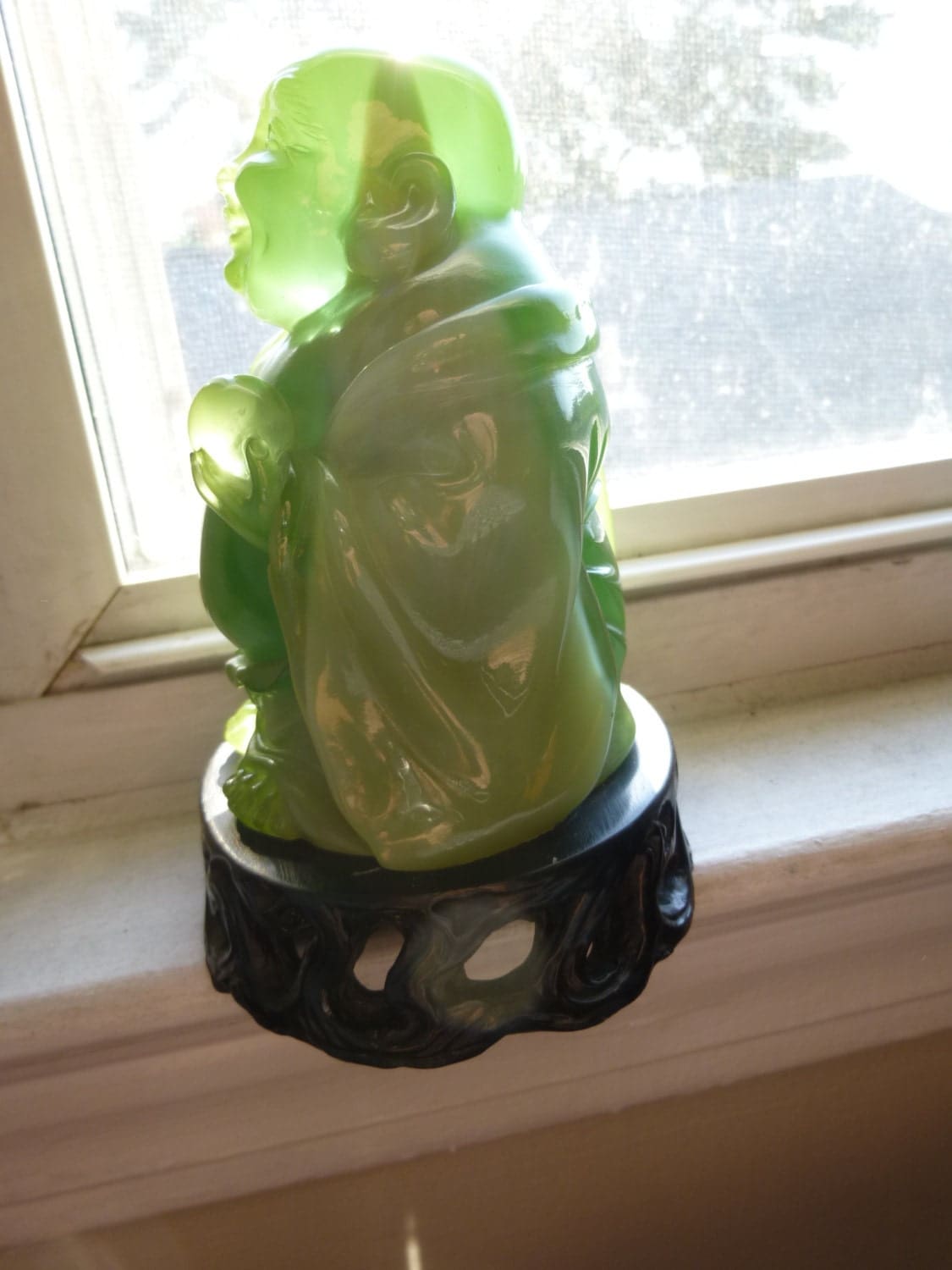 Jade Buddha statue Chinese Laughing Buddha mid by Funkystuff13