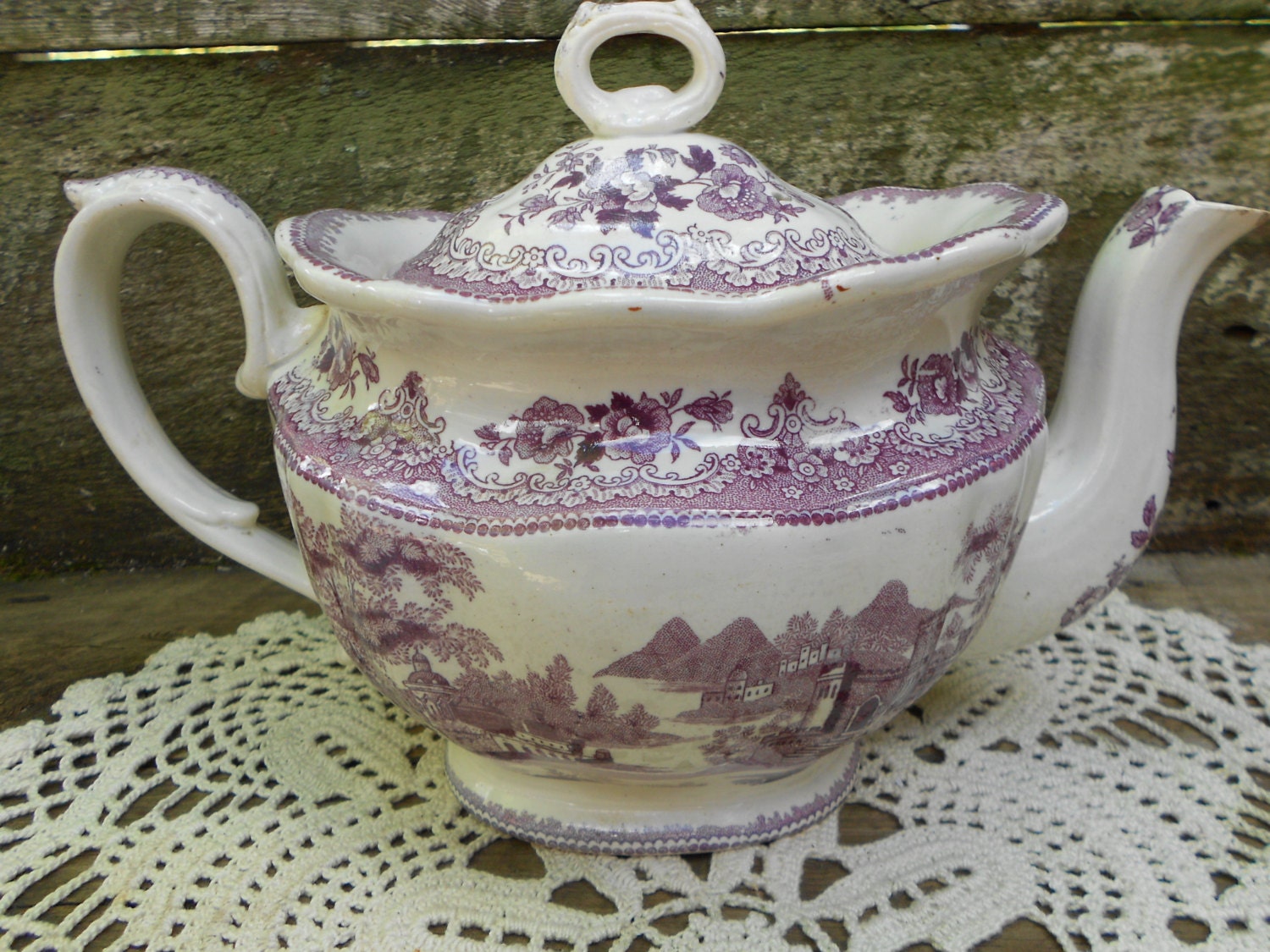 RARE Early Purple Tea Pot English Transferware