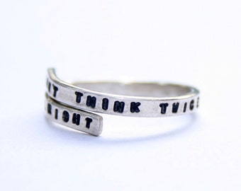 Bob Dylan handstamped Silver quote Ring 'Don't think twice it's all right' Sterling Silver 925 -Adjustable