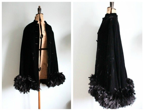 Silk Velvet Feather Trimmed Cape