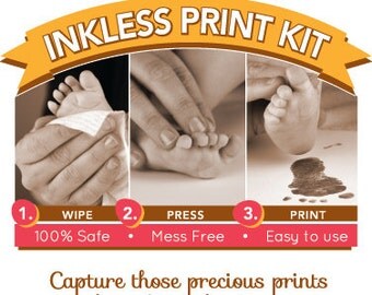 Inkless Print Kit. Sale! 5 keepsake cards + 1 Inkless wipe. Capture hand and footprints. NO Ink and NO Mess! Baby footprints