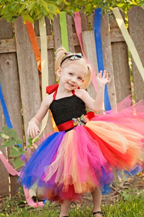 Items similar to Rainbow Cutie- Rainbow flower girl tutu dress with ...