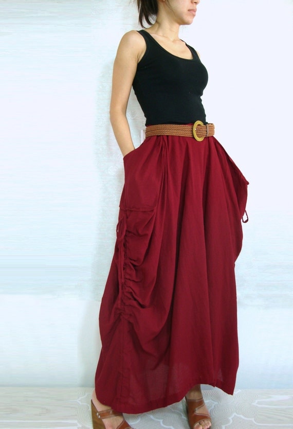 Maxi Skirt / Long Skirt / Dark Red Skirt / Red Skirt by idea2wear