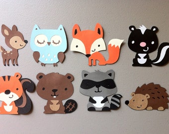 Set of 8 Woodland Animals - Deer, Owl, Squirrel, Skunk, Beaver, Hedgehog, Fox, Raccoon