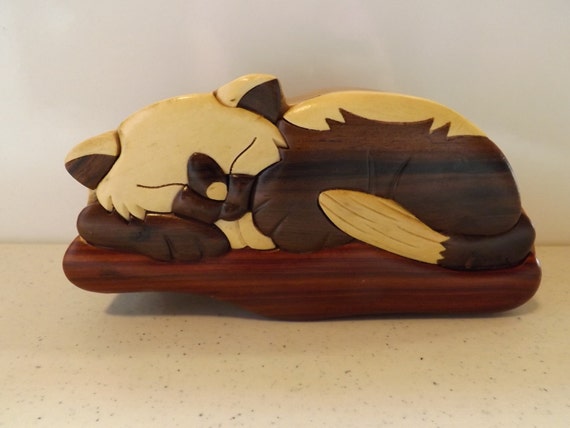 Unique Wooden Cat Puzzle Box From Vietnam