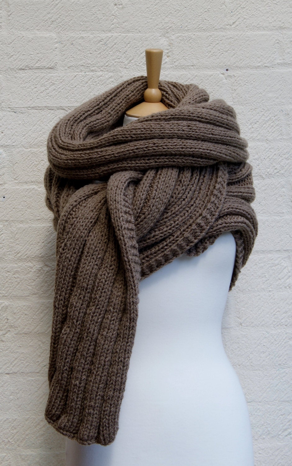 Extra Long Scarf in Walnut/ Chunky Knit scarf/ Knitted Wrap