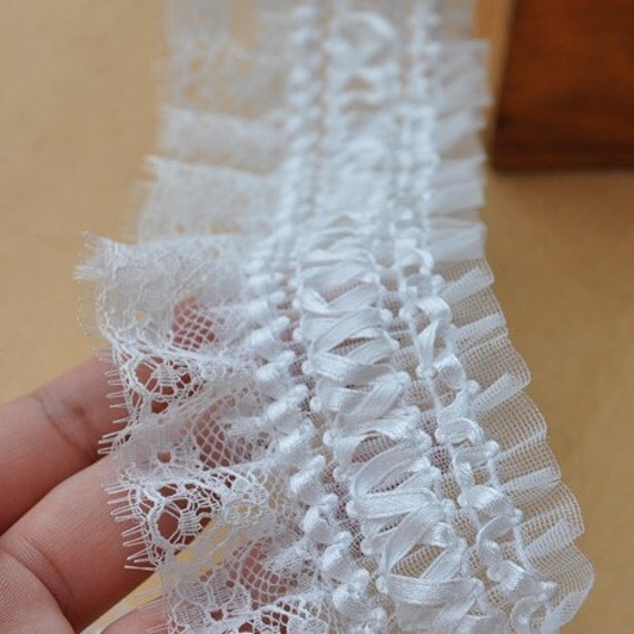 white ruffled trim ruffled lace fabric chiffon ruffled lace