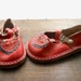 Soviet Vintage Red Baby Sandals 1970s Kids room decor Altered art piece USSR era