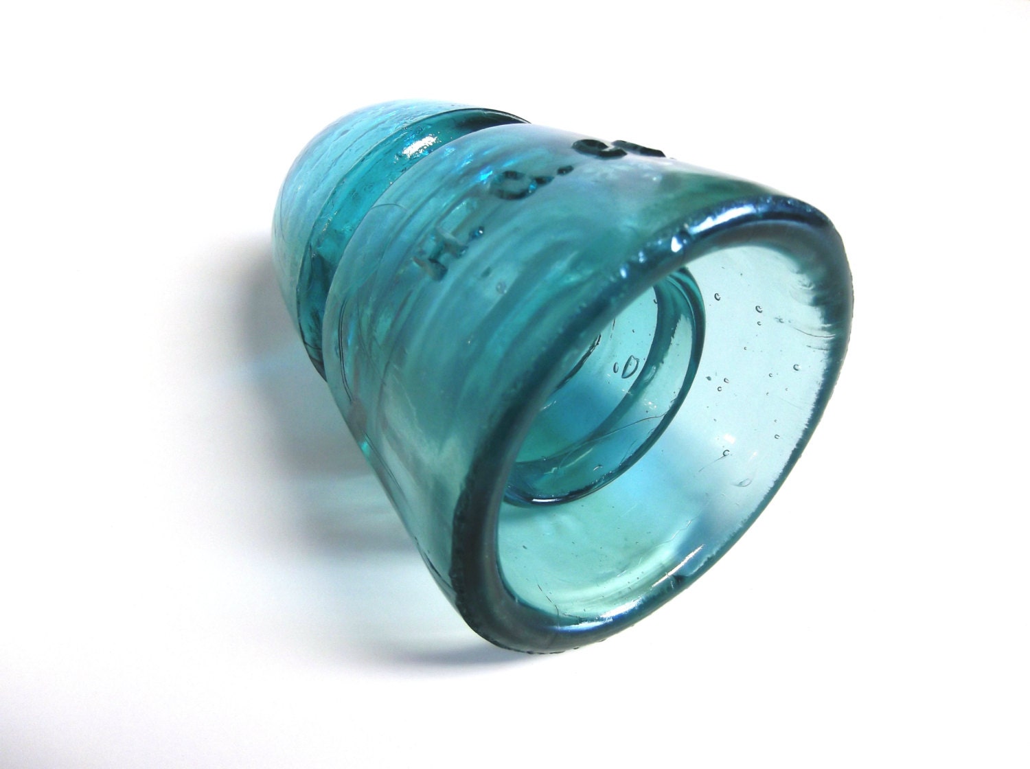 Vintage Green Glass Railroad Insulator circa 1940's