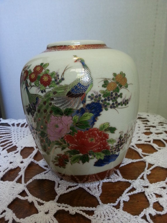 Items similar to Satsuma, Japan vase with peacock design on Etsy