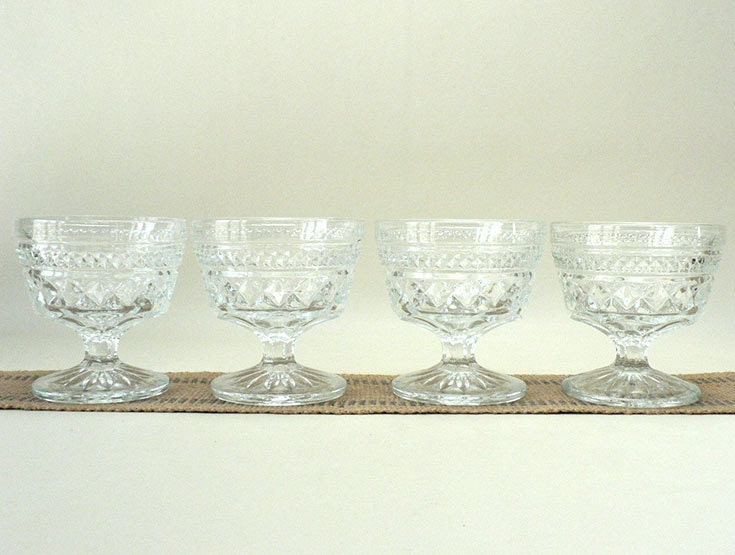 Vintage Pressed Glass Stemmed Dessert Bowl Set Haute Juice