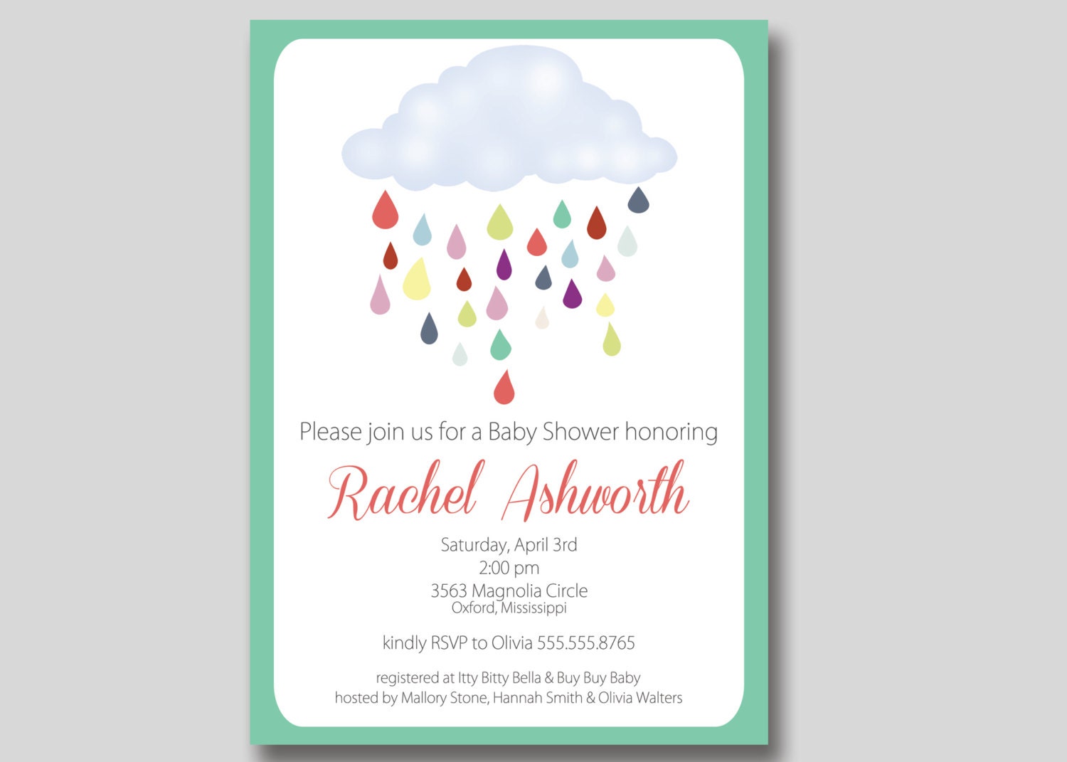 Raindrops Baby Shower Invitation Custom DIY Printable