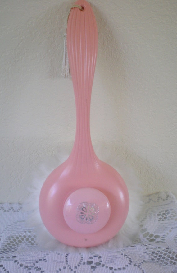 Vintage Avon Pink Powder Puff dispenser with handle