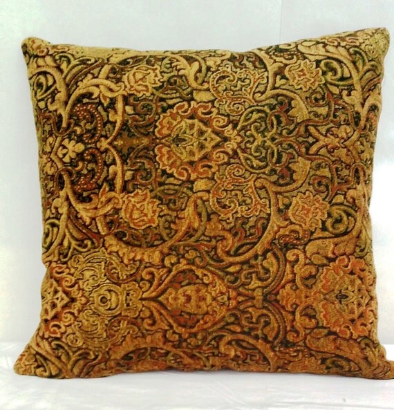 Tapestry Pillow Cover in Luxurious Golden Brocade Couch Accent