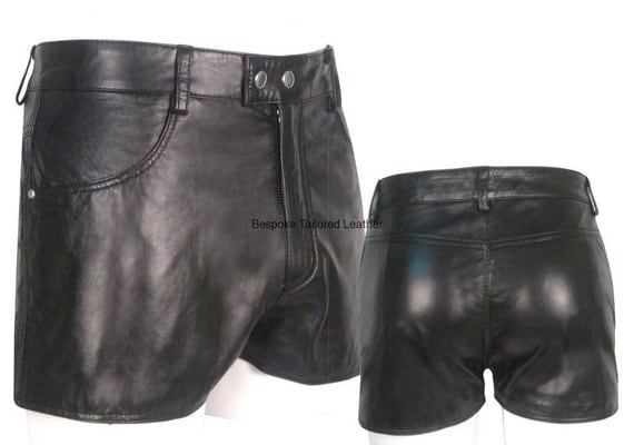 Black Leather Shorts With Two Pockets Custom Made To Order BSHN001