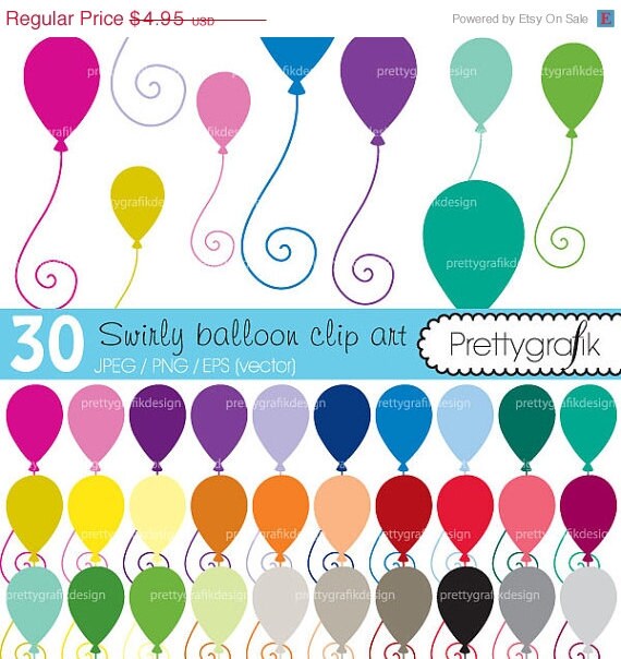 40% OFF SALE 30 balloons clipart commercial use, vector graphics, digital clip art, digital images - CL465 Il_570xn