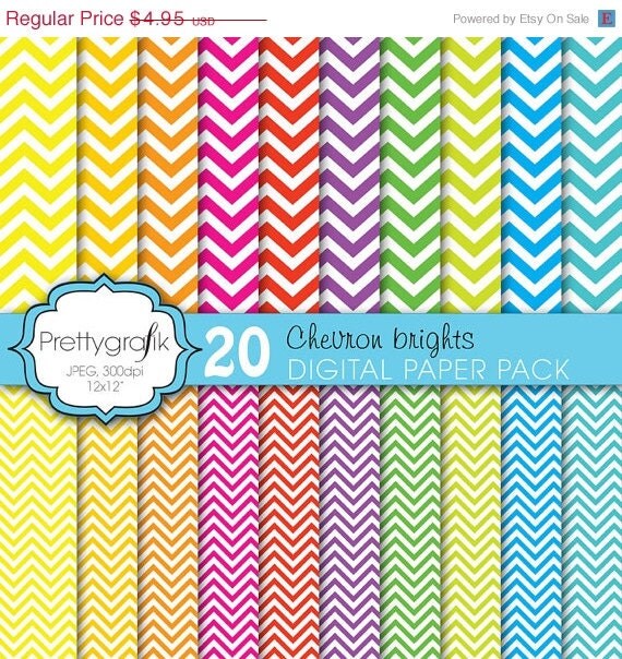40% OFF SALE 20 chevron brights digital paper, commercial use, scrapbook papers, background - PS609 Il_570xn