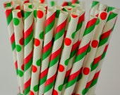Red and Green Paper Straws--50 Red and Green Polka Dot and Stripe Paper Straws Combo, Holiday Paper Straws, Christmas Party, Diy Flags Il_170x135