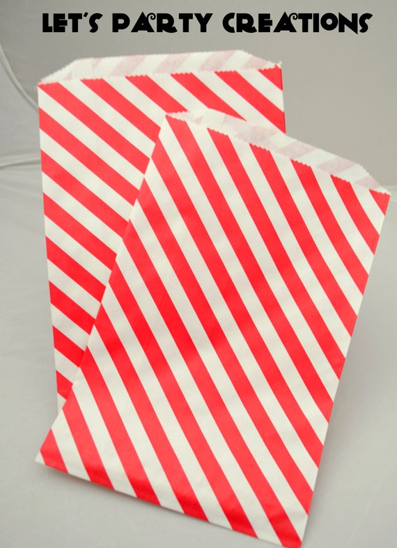 Red LARGE Stripe Favor Bag--(12) RED Stripe Favor Bags (6.25 x 9.25 ...