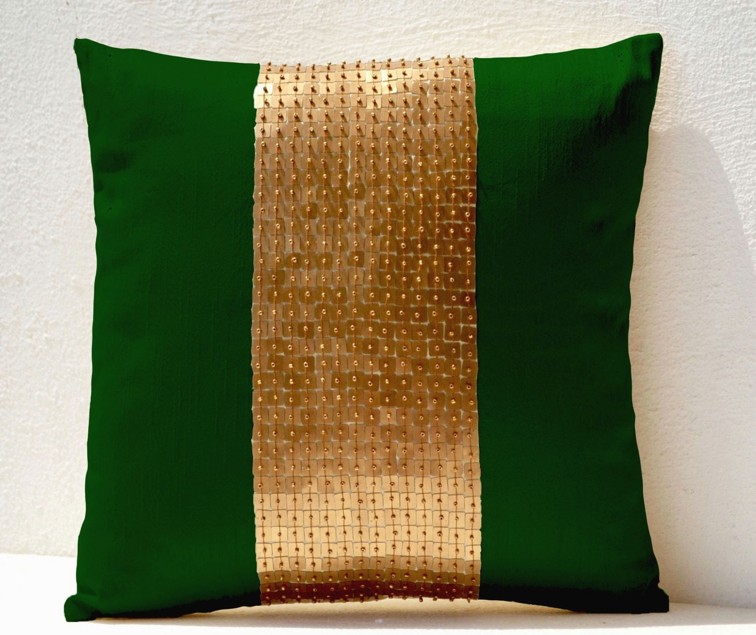 Throw Pillows Emerald green gold color block in by AmoreBeaute