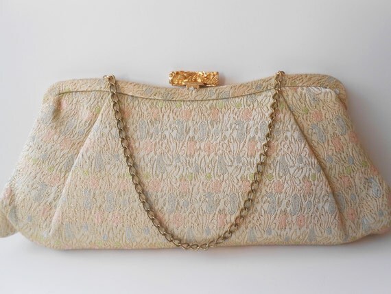 Vintage Evening Bag - Pink Blue Brocade 1950's Purse