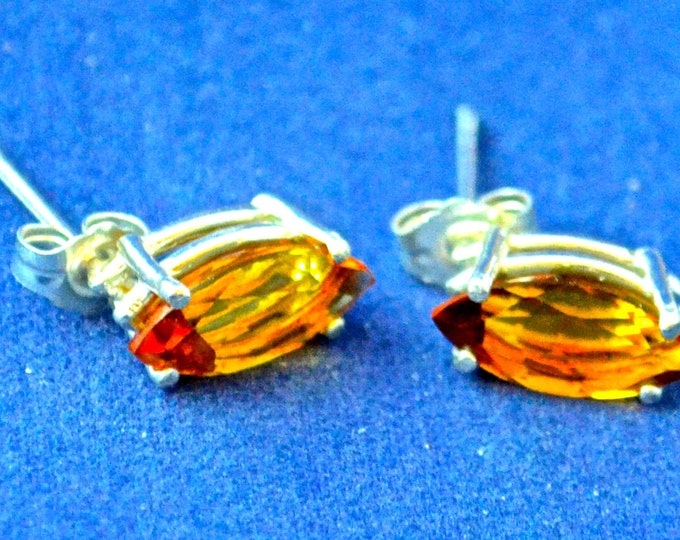 Citrine Marquis Stud Earrings, Large 12x6mm Marquis, Set in Sterling Silver E254