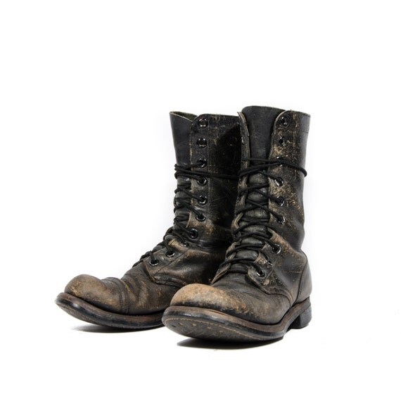 Items similar to 1960's Distressed Combat Boots Cap Toe Paratrooper
