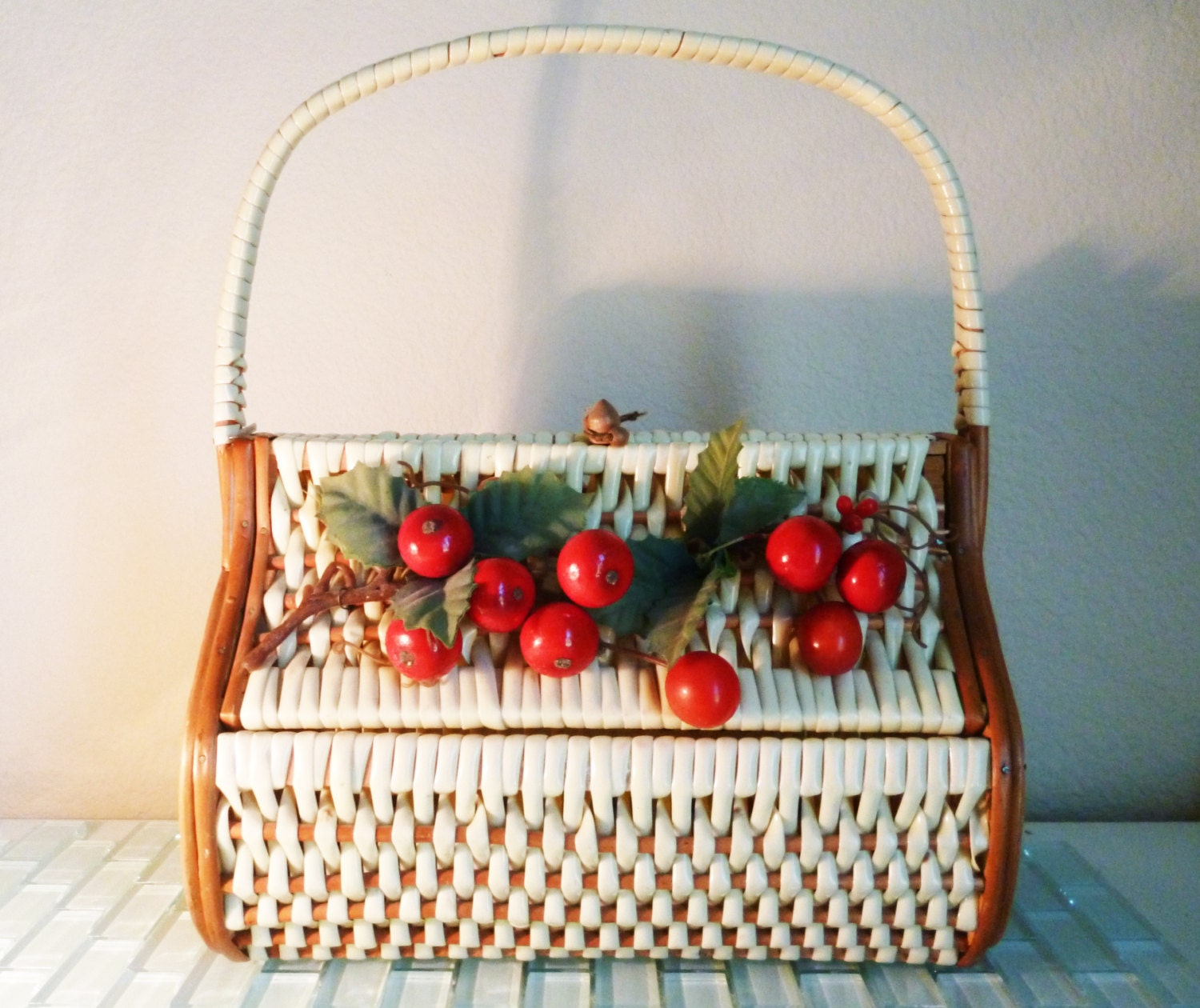 Cherry Purse Woven Wood Box Teardrop