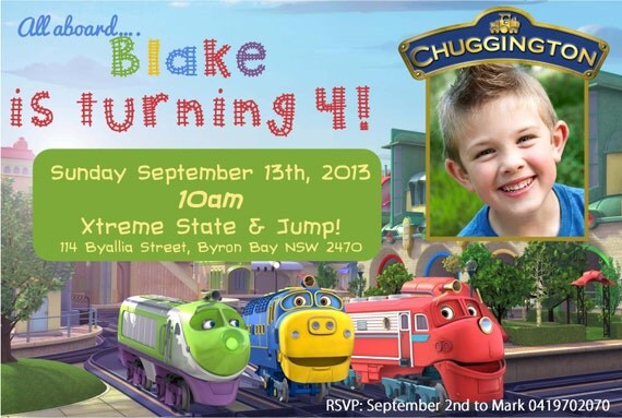 Chuggington Дети Детям ТАМОЖНЯ День Рождения Пригласительные поезда мальчик или девочка персонализированные персонализированные