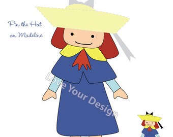 Madeline Game for Birthday Party- Pin the Hat on Madeline- printable digital jpeg files INSTANT DOWNLOAD