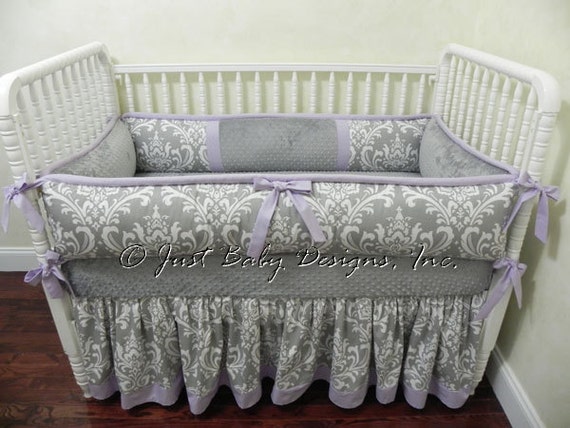 Custom Crib Bedding Sophia Lavender and Gray Girl Baby