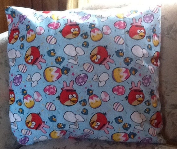 Angry birds Easter throw pillow back is solid light blue