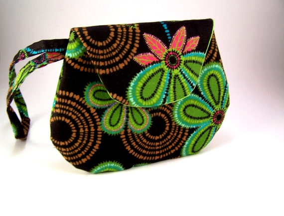 Step into the Twilight Zone... Green, Black and Pink Vector Flower Mini Clutch - Small Clutch