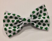 Shamrock St. Patrick's Day Bow Tie, St. Patrick's Day Hair Bow - Shamrock bow, White and green bow- Baby, Toddler, Child, Adult Il_170x135