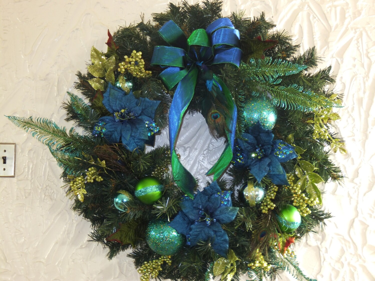 X Large 30" Thick Deluxe Peacock Blue / Green Christmas / Holiday Wreath