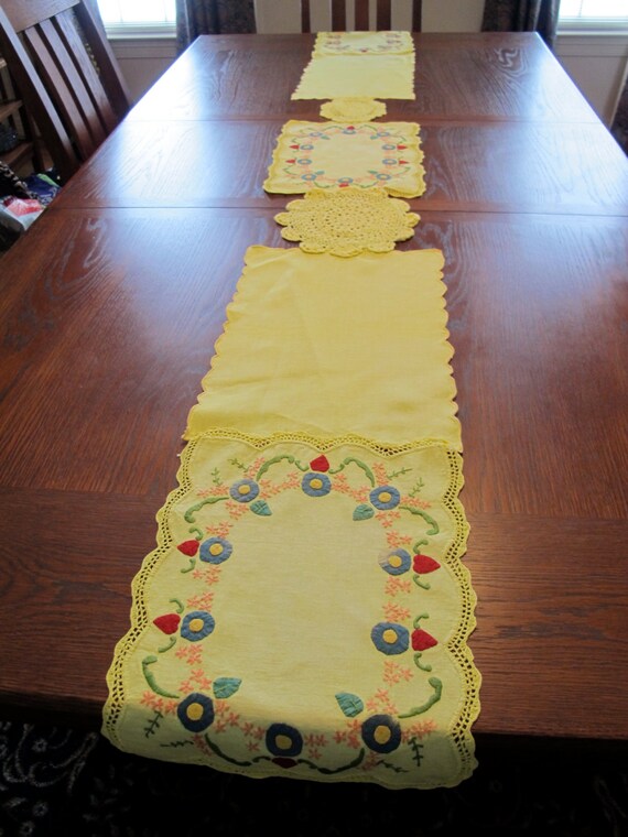 Items similar to Vintage yellow linen table runner for weddings with