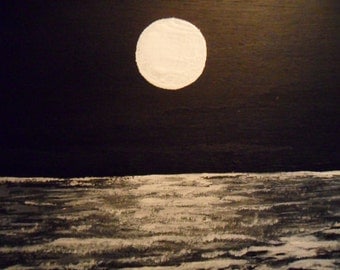 Full Moon over the Ocean with a visitor black and white