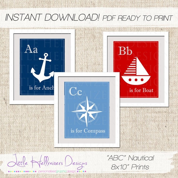 Items Similar To INSTANT DOWNLOAD Nautical A B C Prints - PDF Digital ...