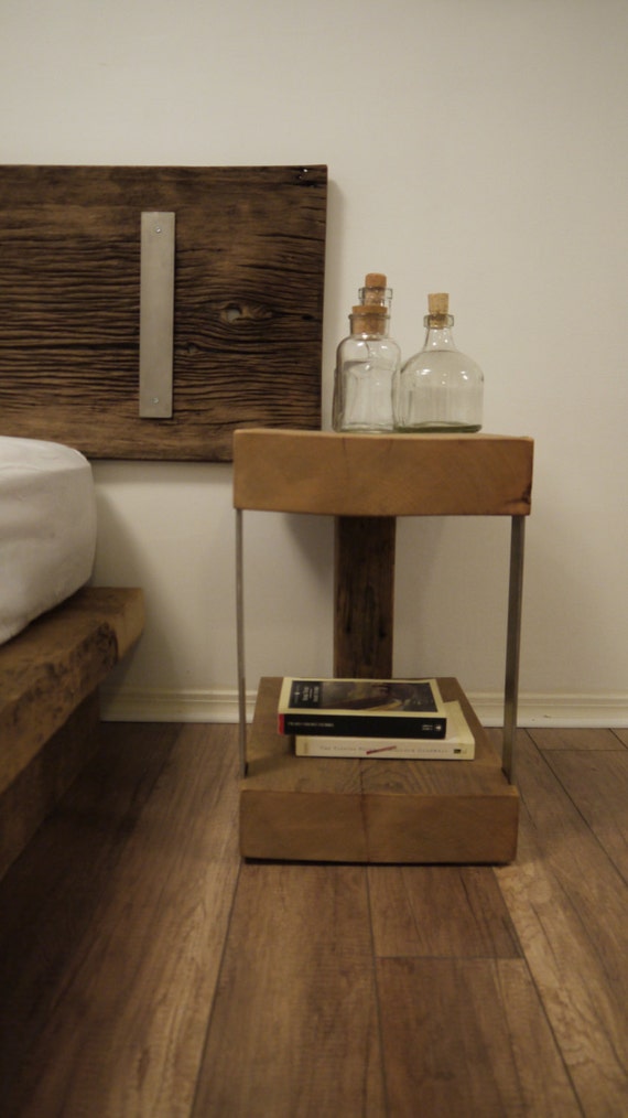 Night Stand. Reclaimed Wood and Metal Bedside Table. Modern