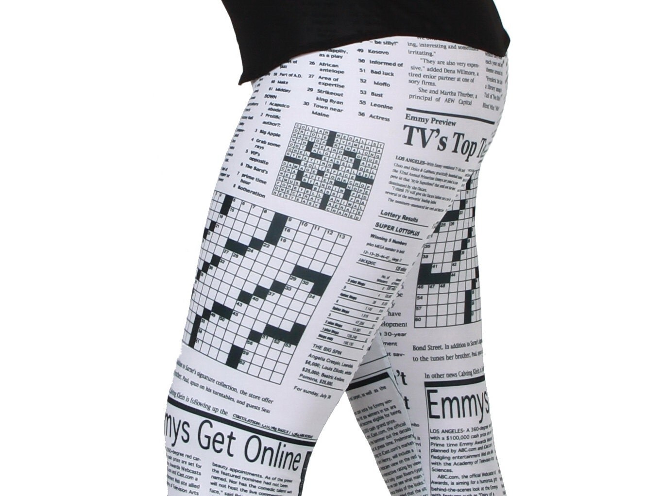 Newspaper Print Spandex Leggings Black on white by GpopClothing