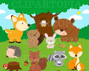 Forest Friends Animal Clip Art / Woodland Animal Clipart / Forest Animal ClipArt / Cute Animal Clipart / Owl Clipart
