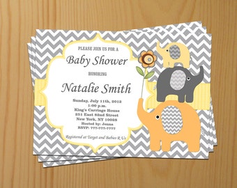 Baby Shower Invitation Elephant Baby Shower Invitation Neutral Baby Shower Invitations Yellow (87a) -Free Thank You Card - Instant Download
