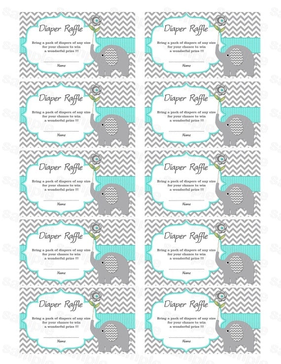 paper tickets raffle for Diaper Raffle Elephant Shower Diaper Raffle Diapers Ticket Baby Card