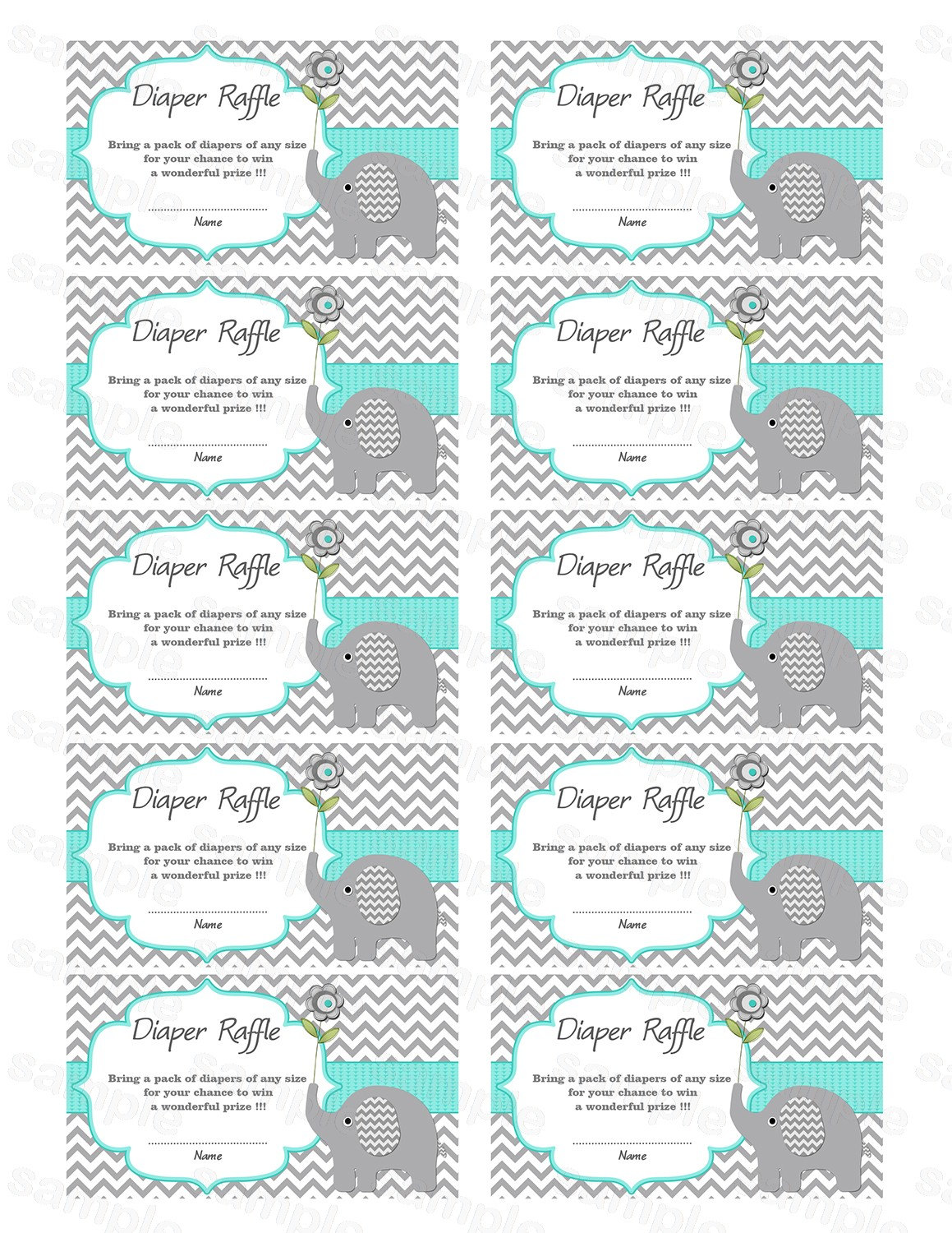 elephant baby shower diaper raffle ticket diaper raffle card