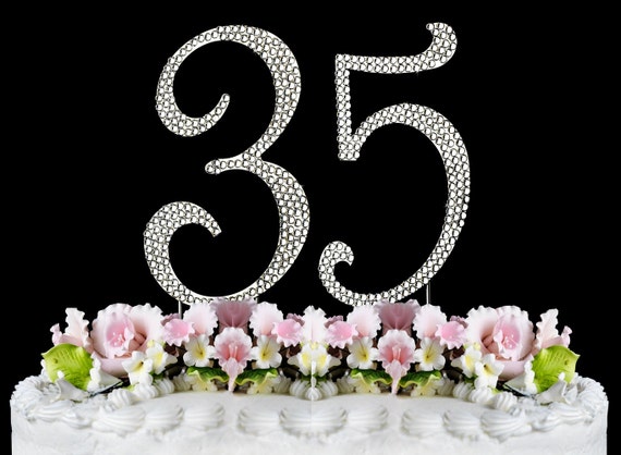 New Large Rhinestone NUMBER 35  Cake Topper 35th Birthday