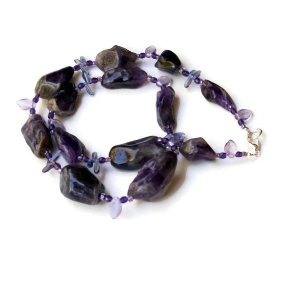 Long Chunky Purple Amethyst Statement Necklace by ALFAdesigns