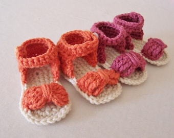 ... Color Baby Girl Bow Front Sandals - Crochet Baby Booties - Newborn