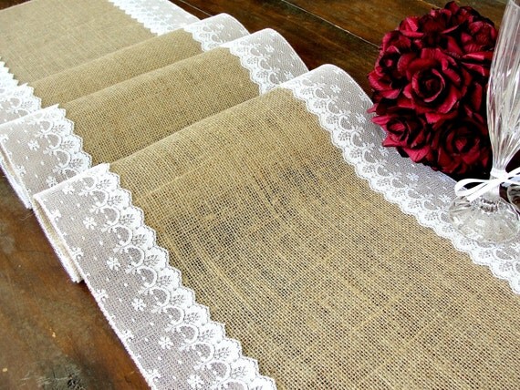 Burlap   runner runner lace runner with Italian table table usa table wedding  white