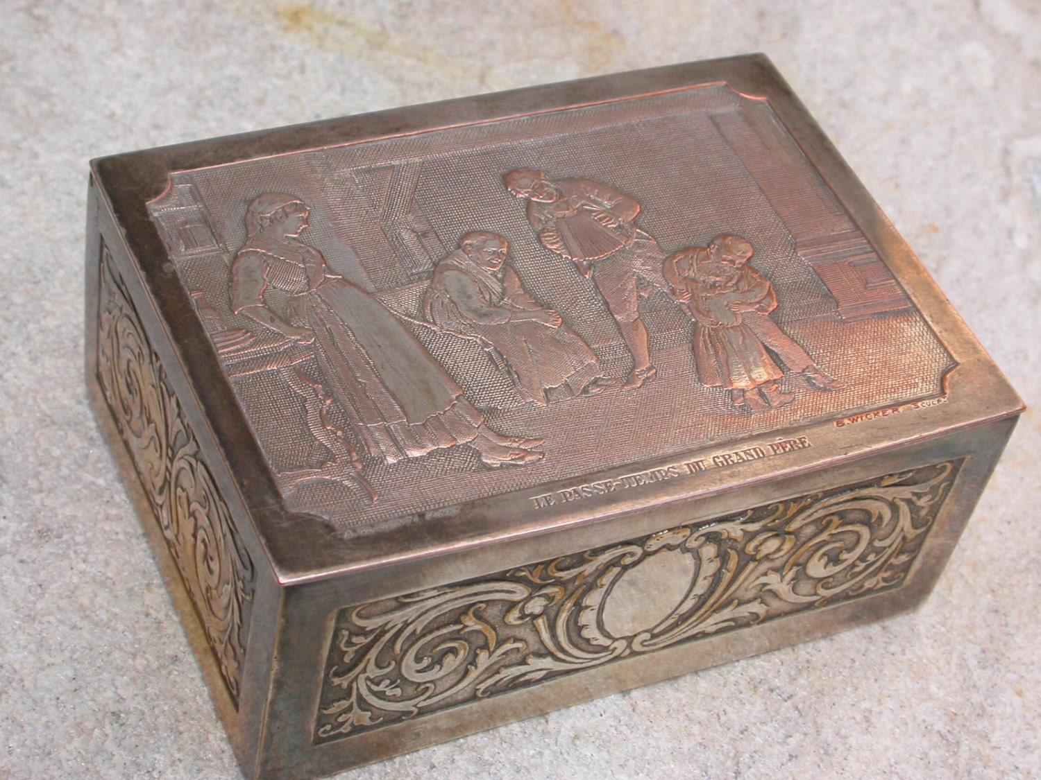 French antique 19th century Jewelry box Casket solid copper