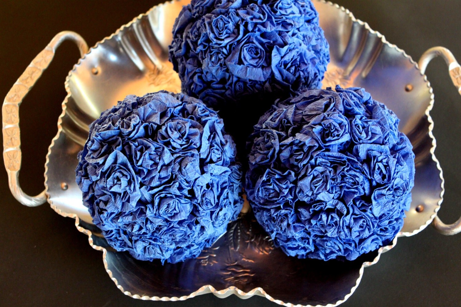 Royal Blue Pomander Kissing Balls Blue Crepe Paper by CRdezines